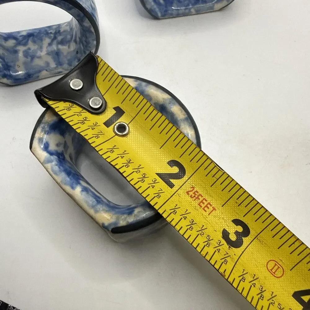 Vintage Knobler Blue Spongeware Ceramic Napkin Rings Set Of 3